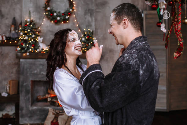 Christmas couple pictures in the kitchen