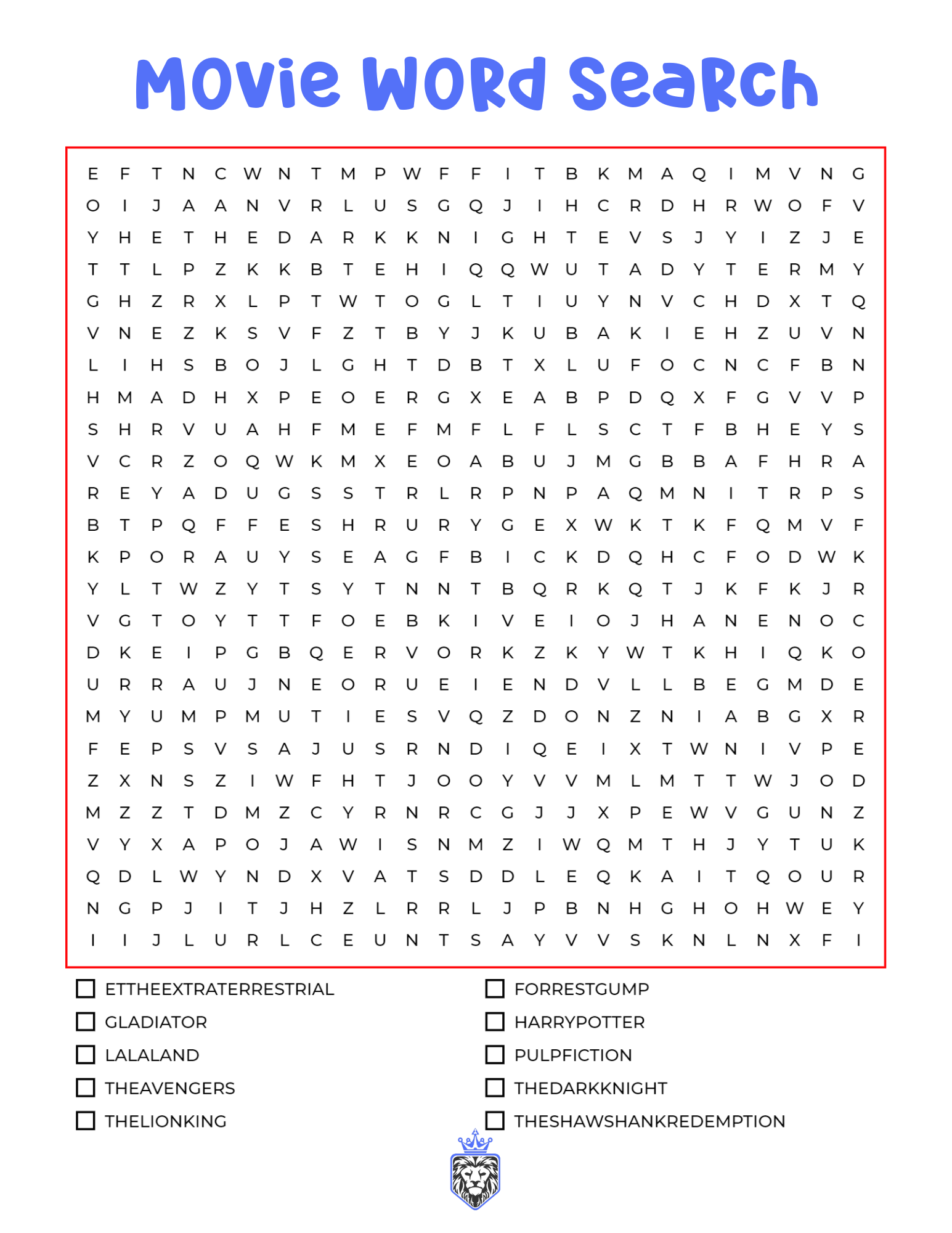 Free Movie WordSearch