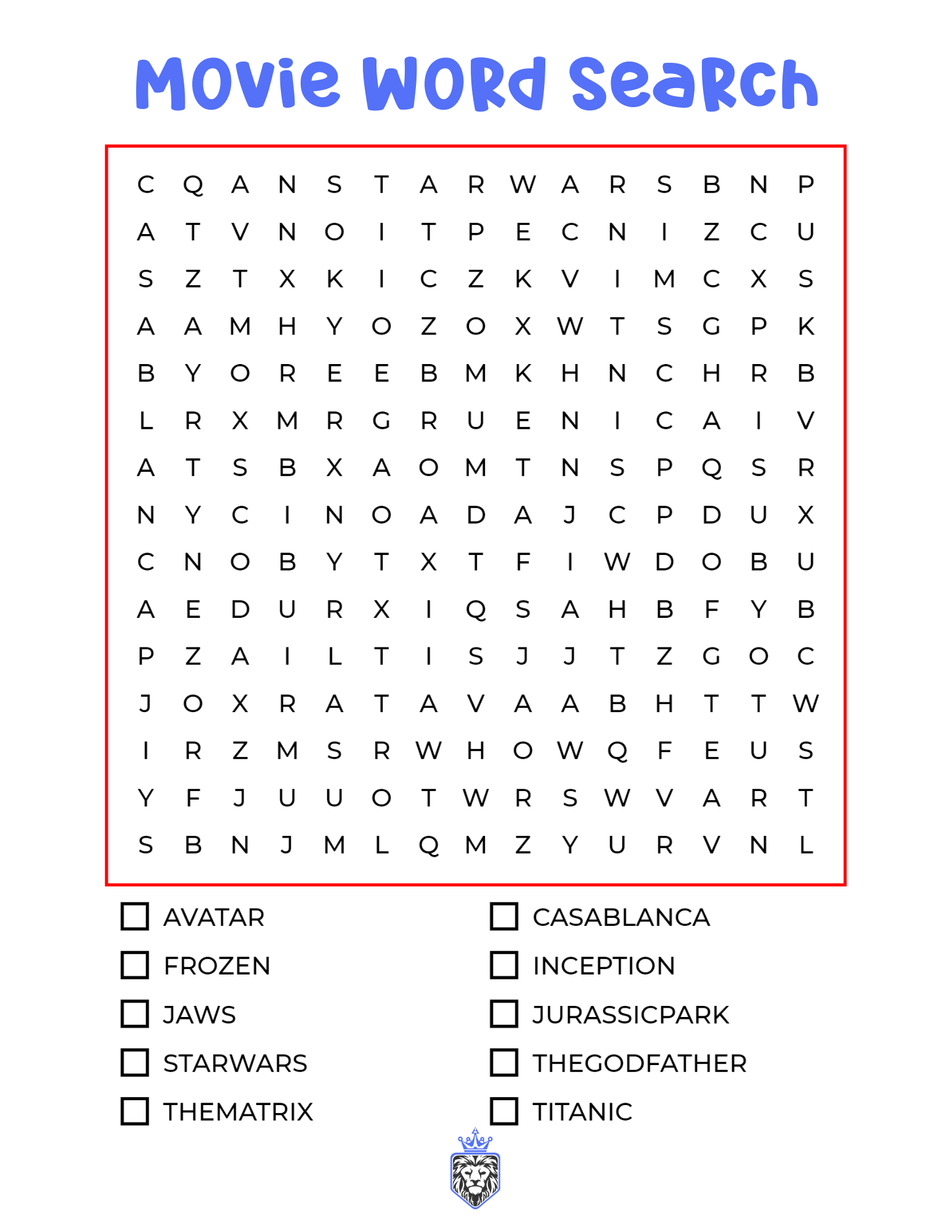 Free Movie Word Search