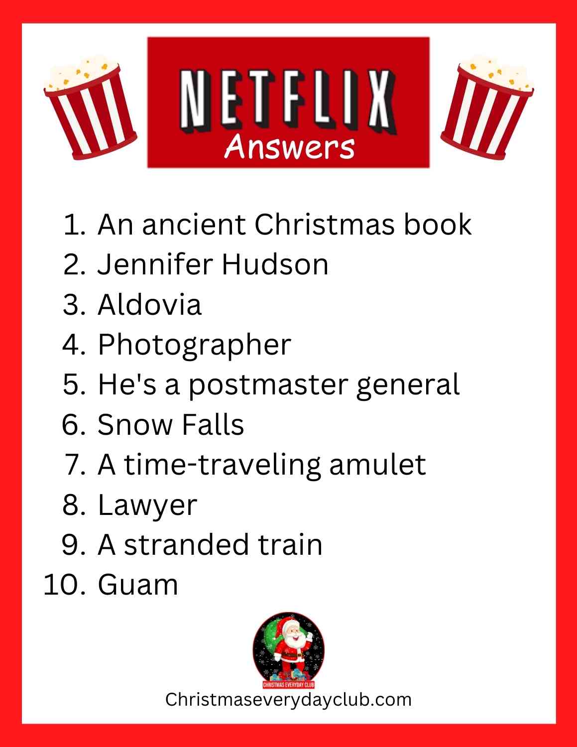 Netflix Christmas Movie Quiz Answer Page