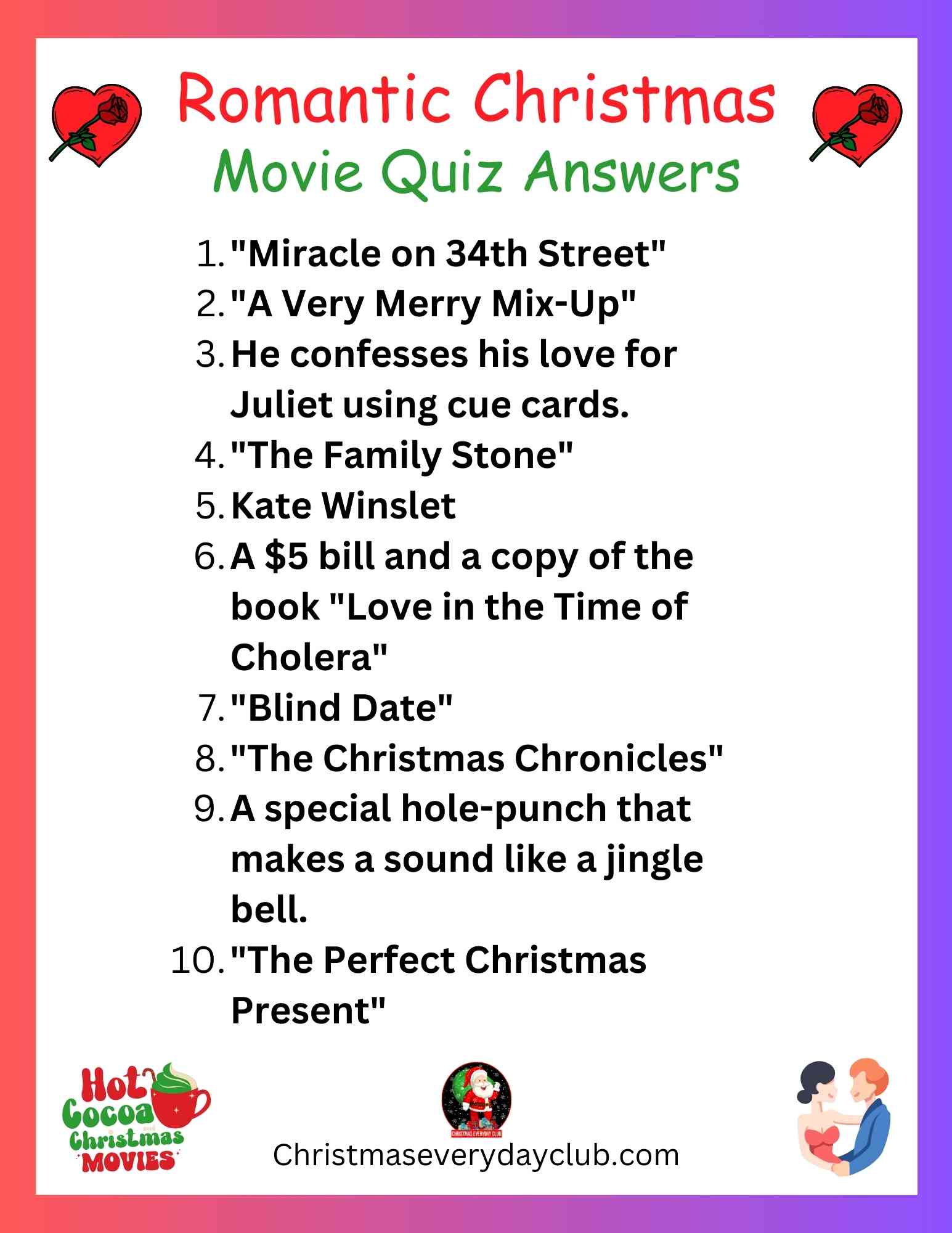 Romantic Christmas Movie Quiz Answers