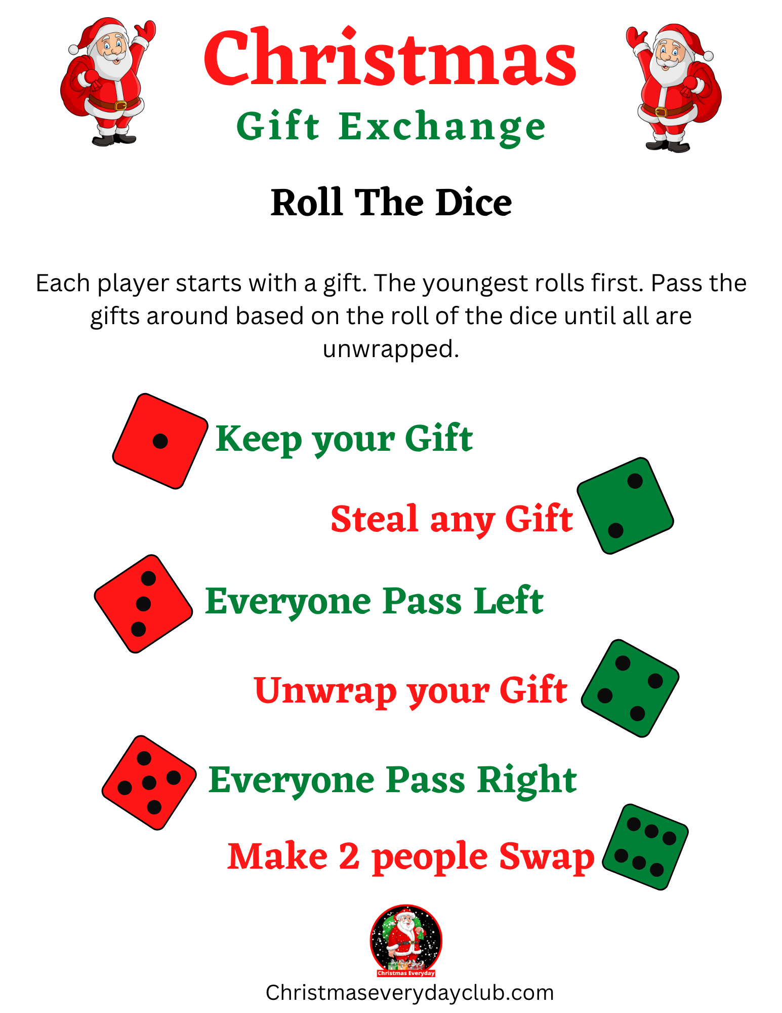 gift exchange dice game free printable