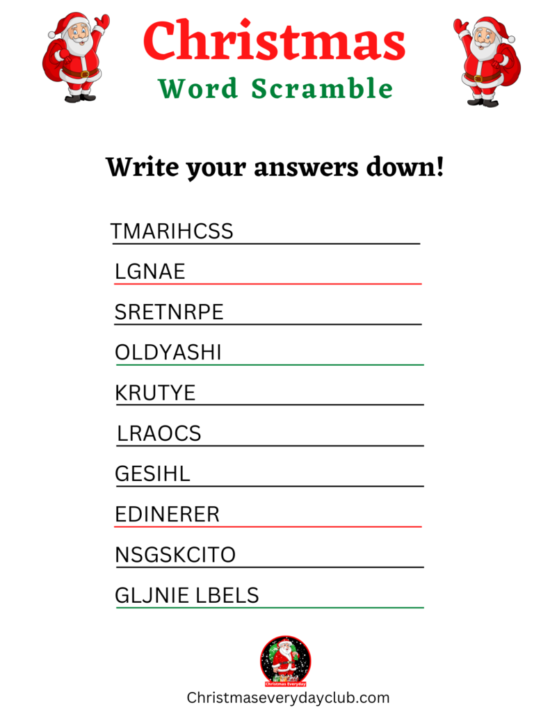 210 Christmas Word Scramble With Answers: Unwrap The Fun For Festive Brain Teasers! - Christmas 