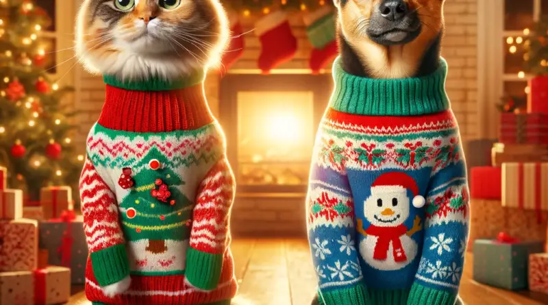 Cats Wearing Ugly Christmas Sweater
