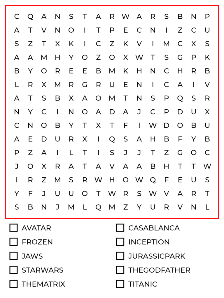Free Movie Word Search